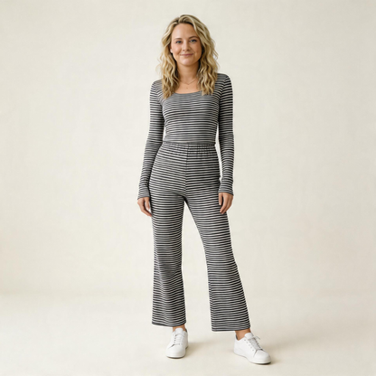 Sunday Stripe Lounge Set-Huggleo-Black-S