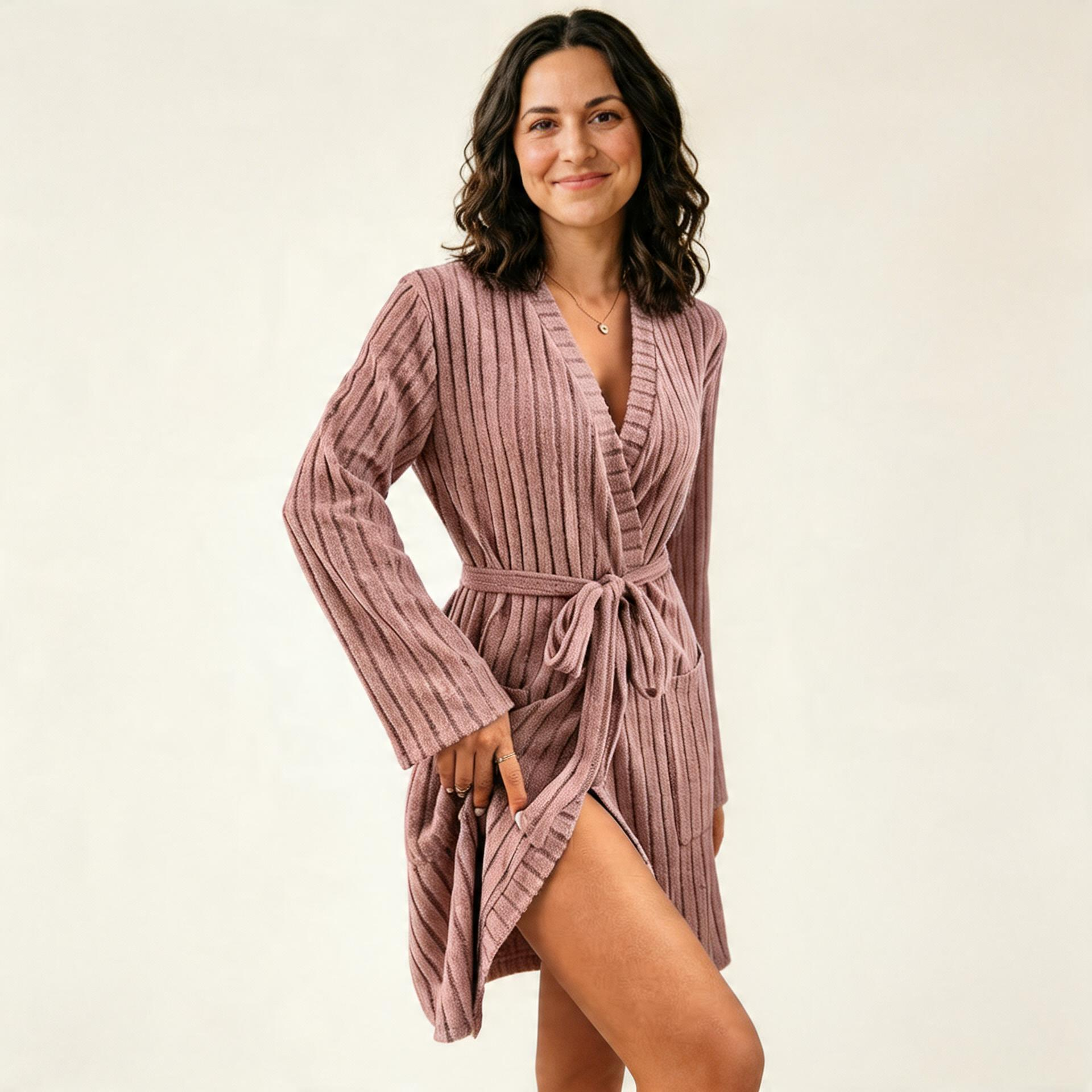 Quiet Ribbed Robe-Huggleo-