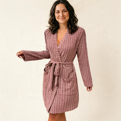 Quiet Ribbed Robe-Huggleo-