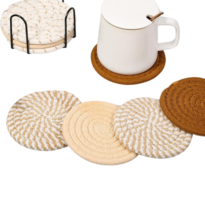 Absorbent Cotton Drink Coasters Set of 8 with Holder, 4 Colors