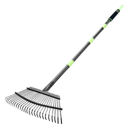 Adjustable 25-Tine Steel Garden Leaf Rake with Extendable Handle