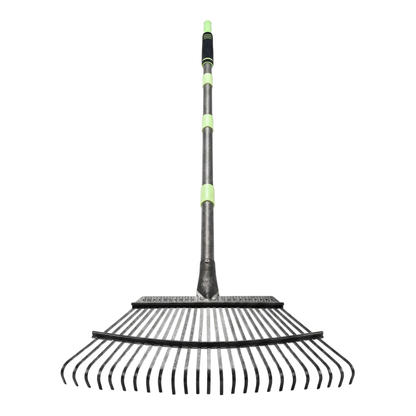 Adjustable 25-Tine Steel Garden Leaf Rake with Extendable Handle