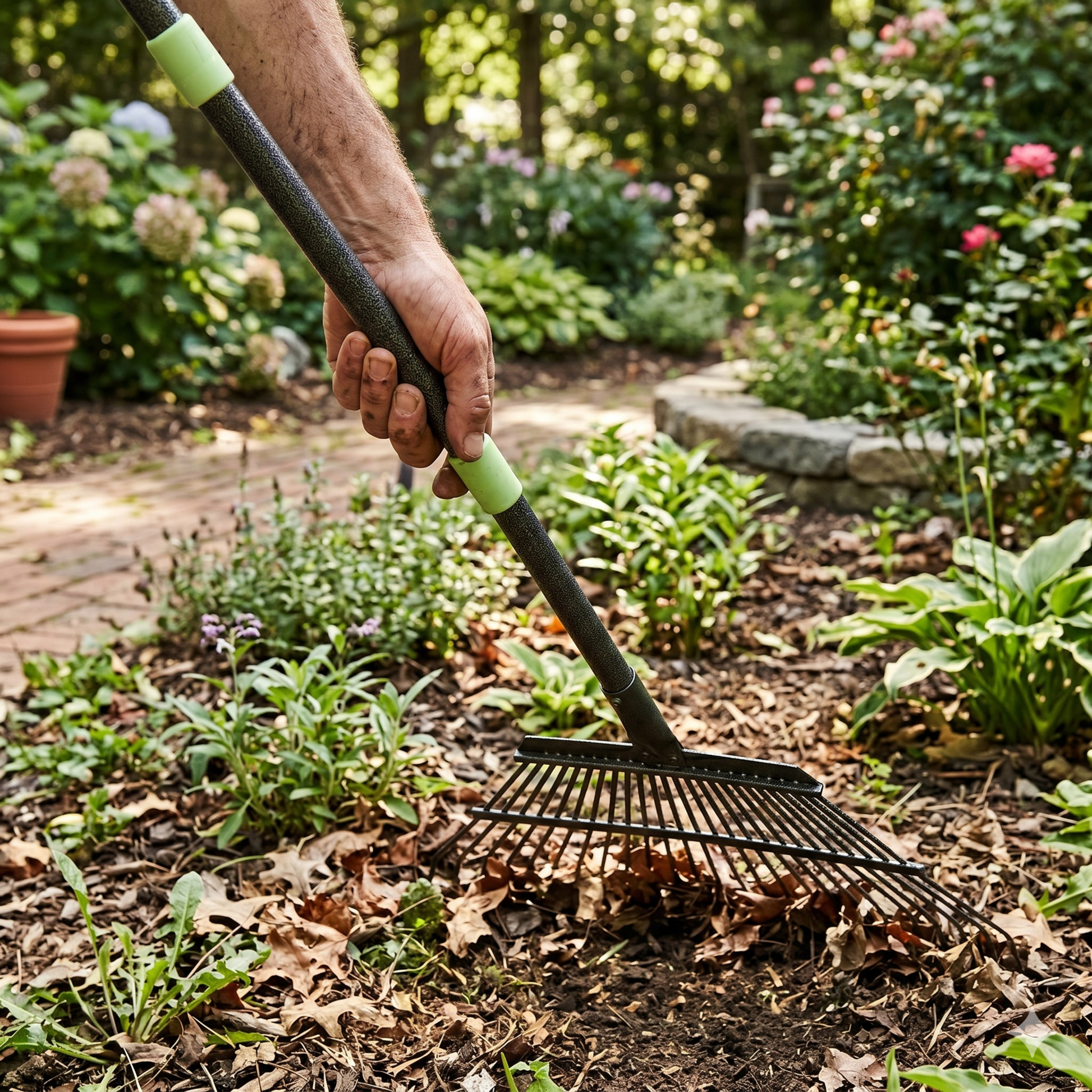 Adjustable 25-Tine Steel Garden Leaf Rake with Extendable Handle