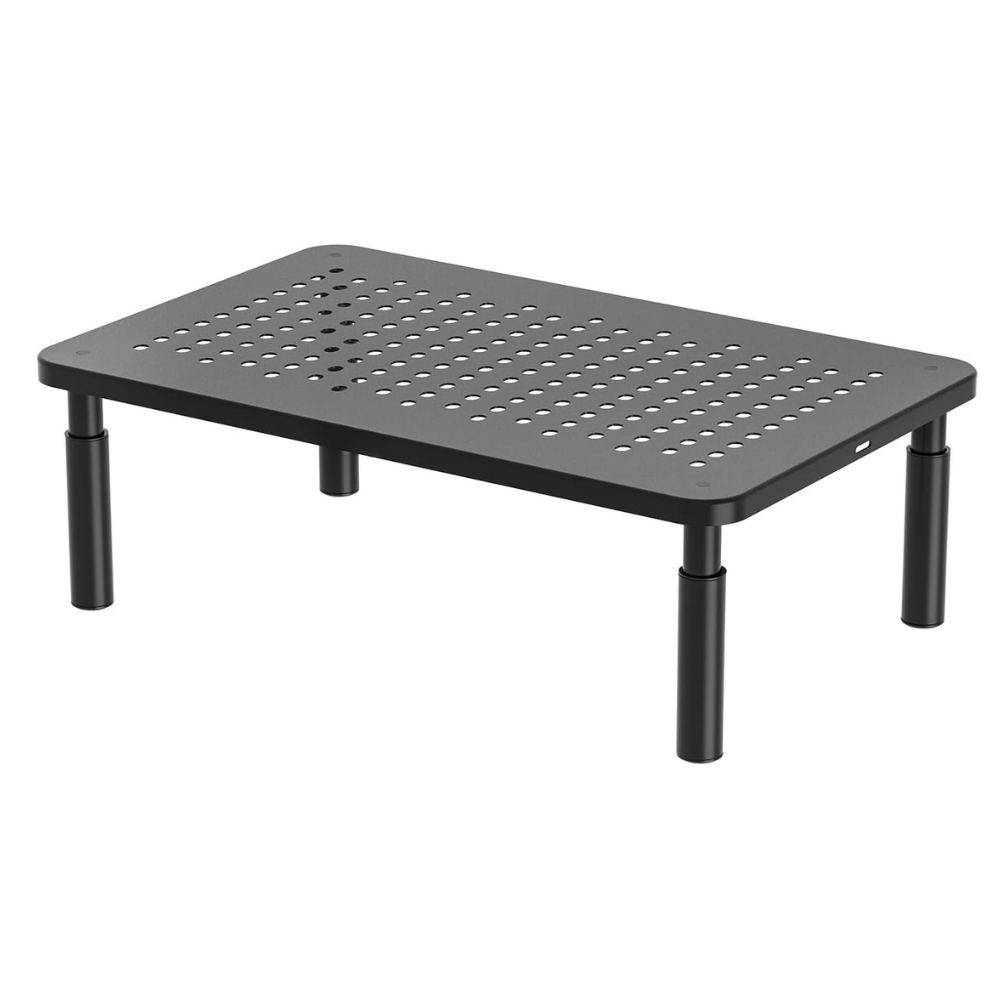 Adjustable Monitor Stand with Under-Desk Storage and Ventilated Platform