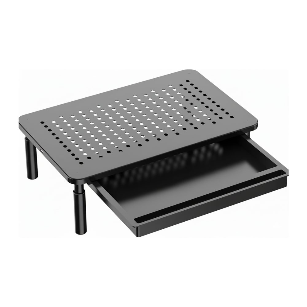 Adjustable Monitor Stand with Under-Desk Storage and Ventilated Platform