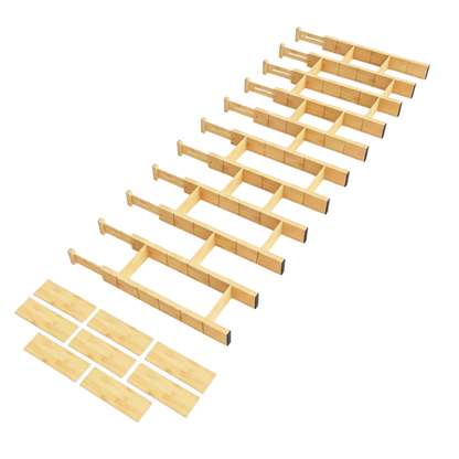 Bamboo Drawer Dividers with Inserts & Labels, Adjustable Organizers