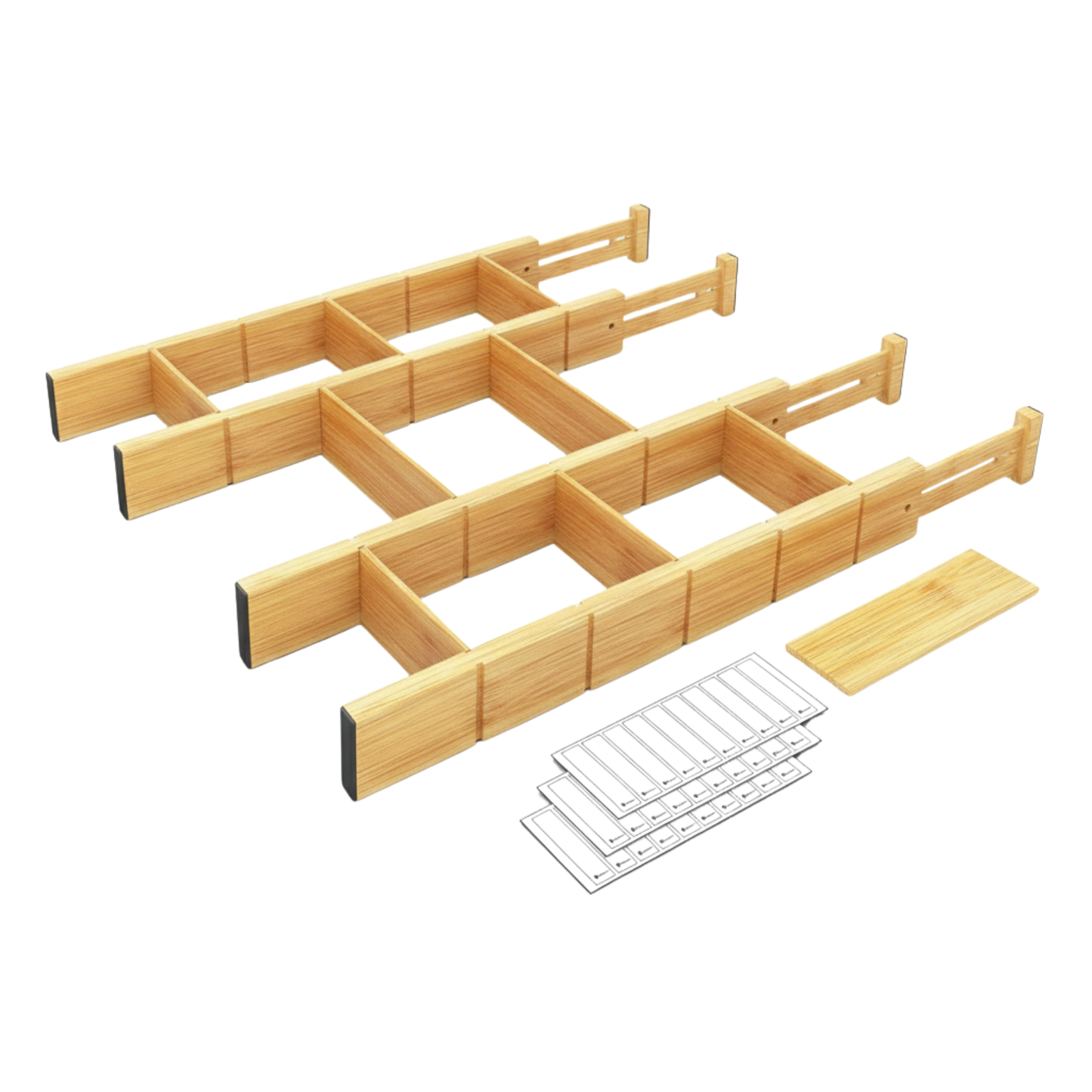 Bamboo Drawer Dividers with Inserts & Labels, Adjustable Organizers