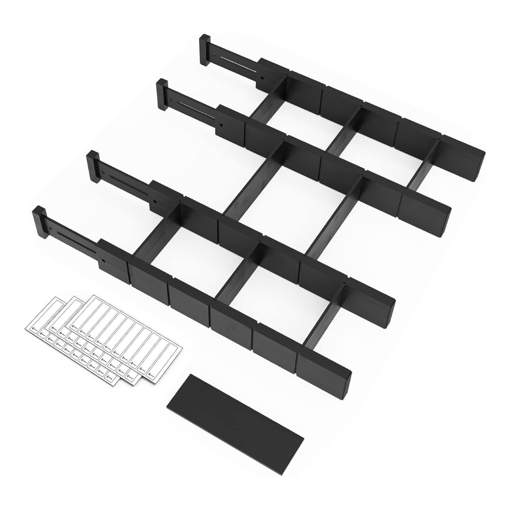 Bamboo Drawer Dividers with Inserts & Labels, Adjustable Organizers