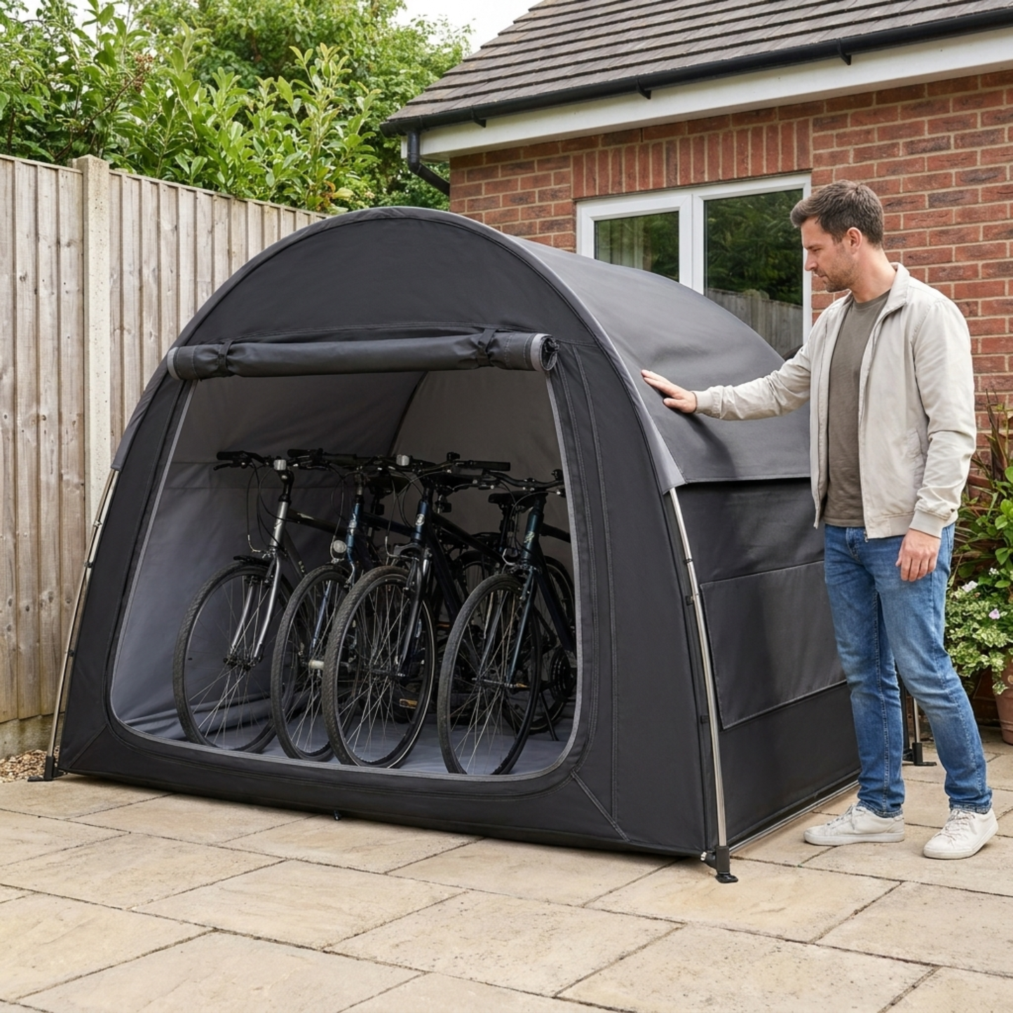 Bike Storage Tent for 4-5 Bikes with Rain Cover and Tool Storage