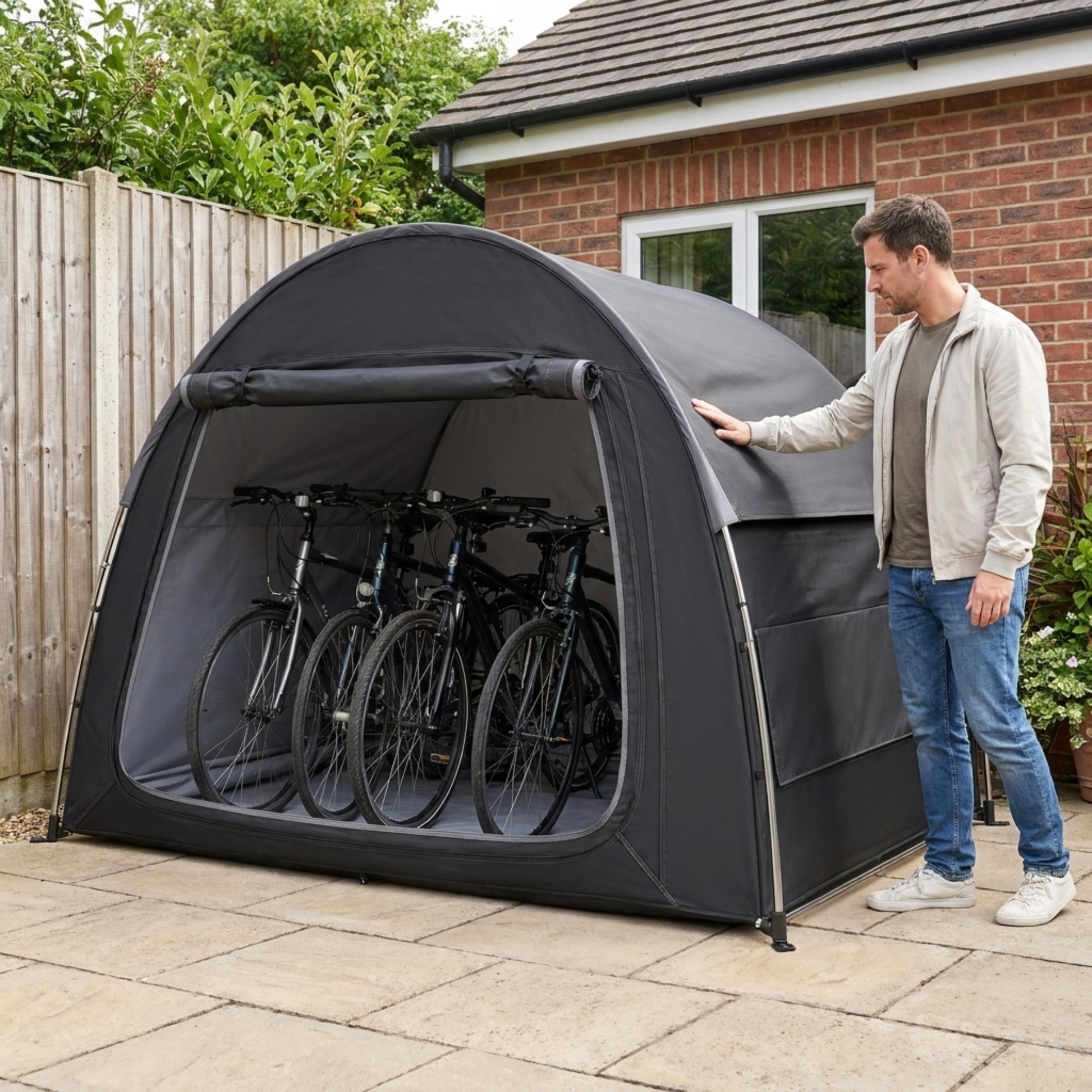 Bike Storage Tent for 4-5 Bikes with Rain Cover and Tool Storage