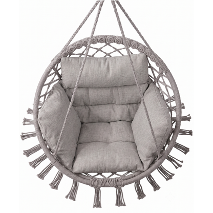 Boho Macrame Hammock Chair with Cushion for Patio and Porch Use