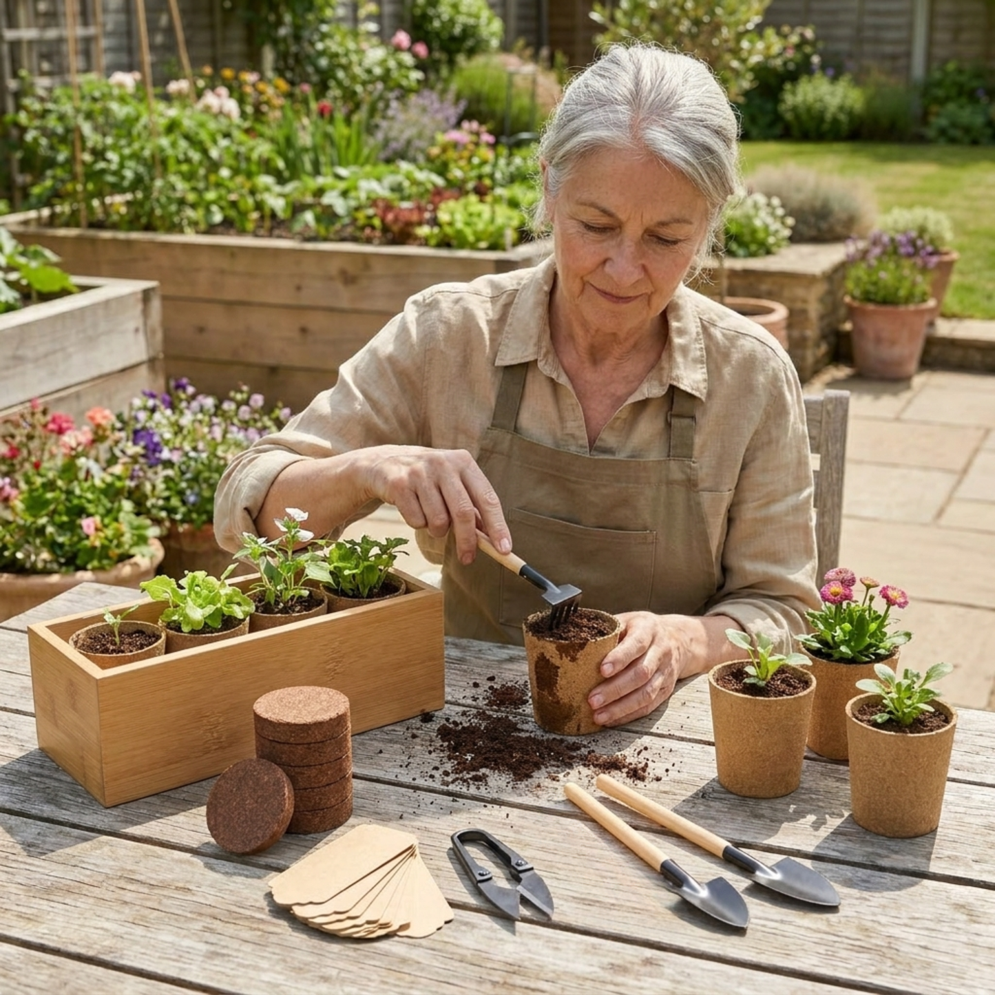 Bonsai Planting Starter Kit with Wooden Box and Garden Tools