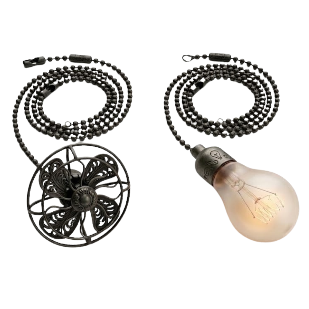 Ceiling Fan Pull Chain Set with Vintage Look Pendants and Metal Chain