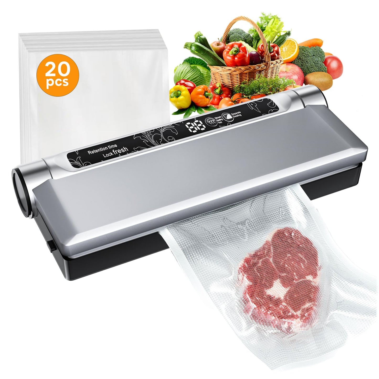 Compact Vacuum Sealer with Strong Suction & 20 Food Storage Bags