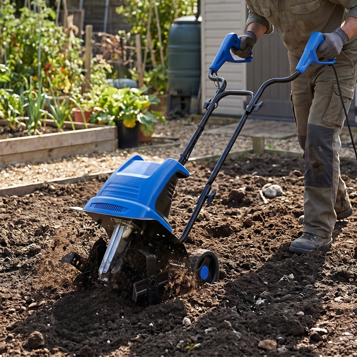 Corded Electric Garden Rototiller Soil Cultivation Steel Blade Tool