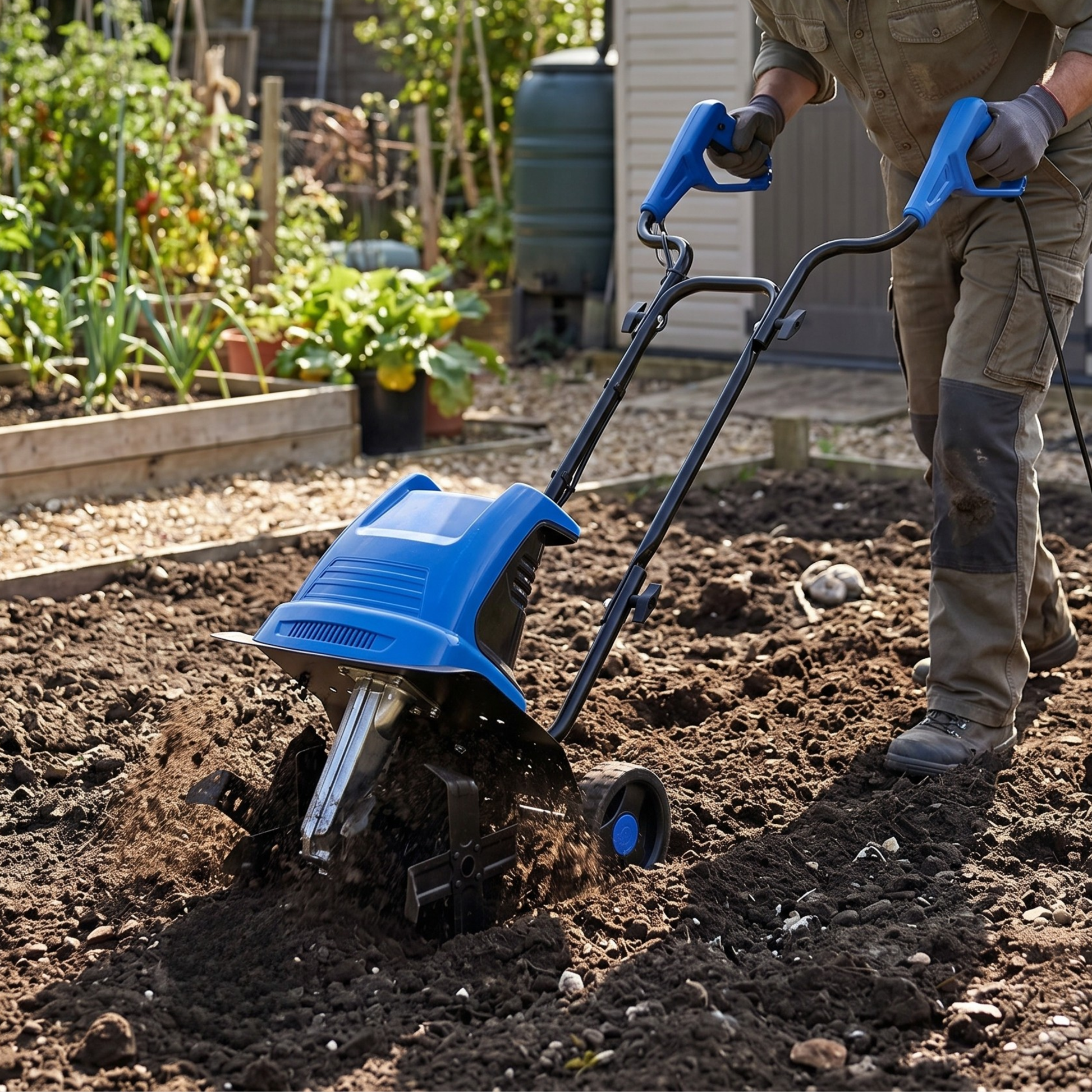 Corded Electric Garden Rototiller Soil Cultivation Steel Blade Tool