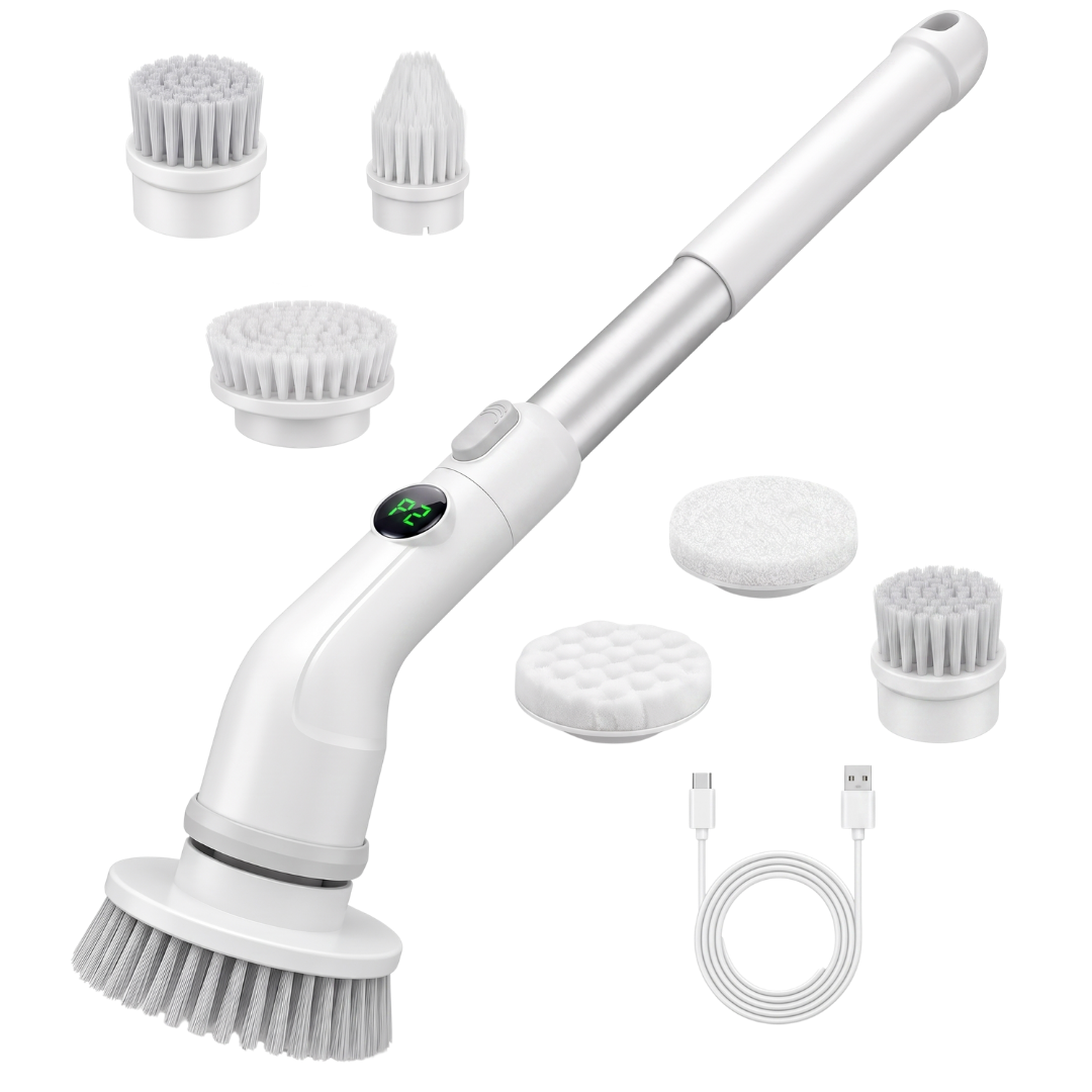 Cordless Electric Spin Scrubber with 7 Heads and Extendable Handle
