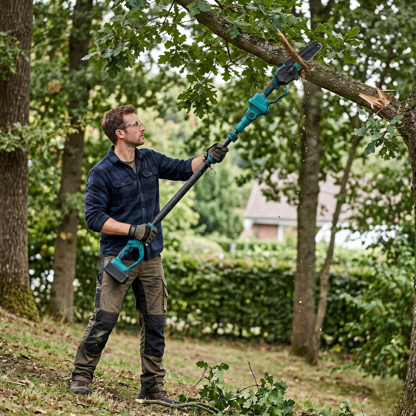 Cordless Pole Chainsaw with Extension Pole Overhead Branch Cutter