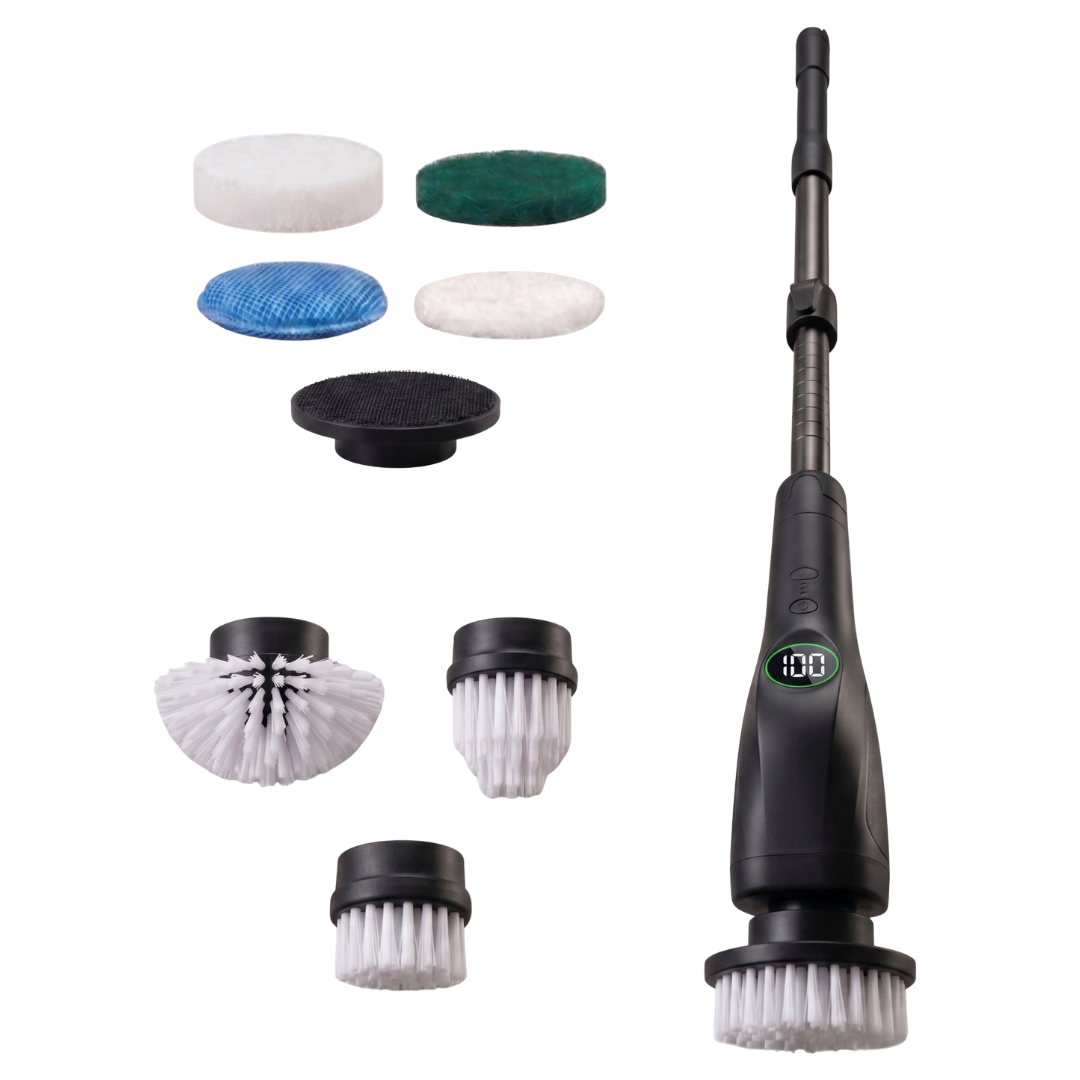Cordless Spin Scrubber with 8 Brush Heads and Adjustable Handle