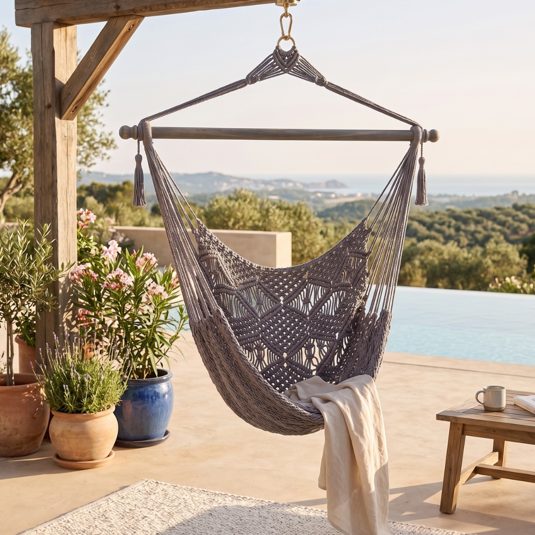 Cotton Rope Hammock Chair With 40 Inch Hardwood Spreader Bar