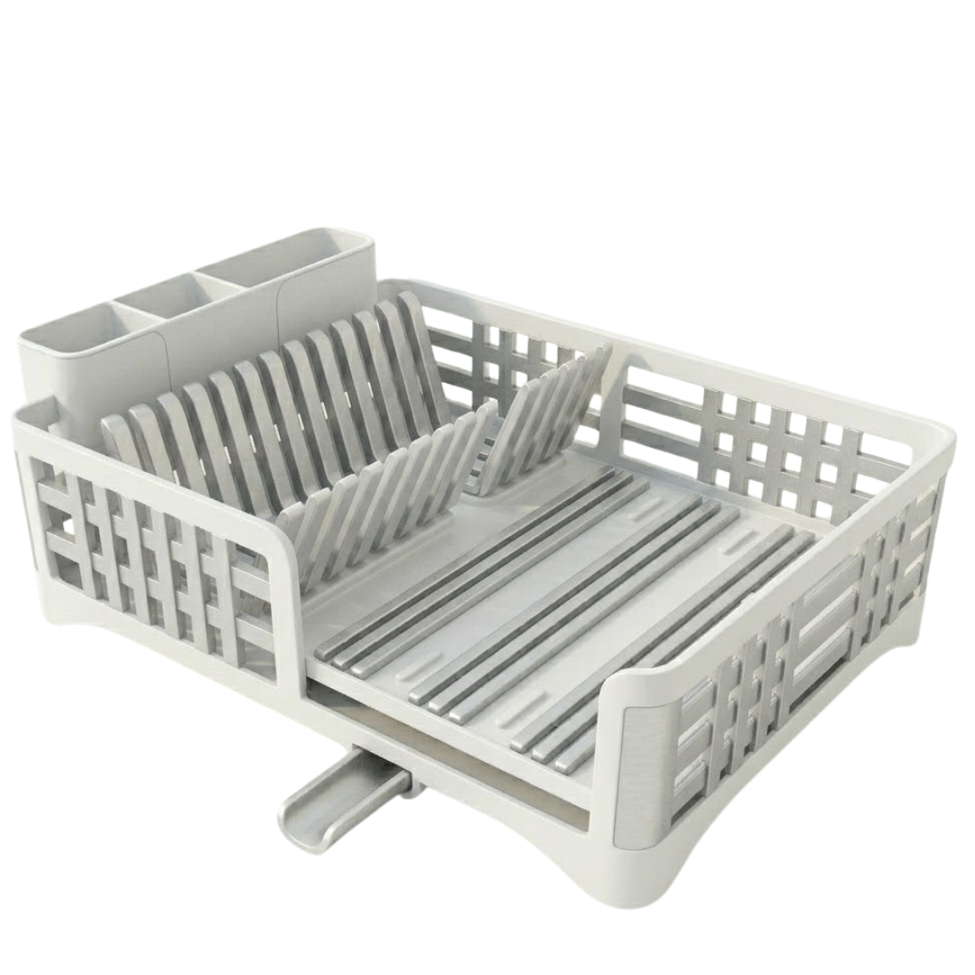 Countertop Dish Drying Rack with Drain Tray and Utensil Holder
