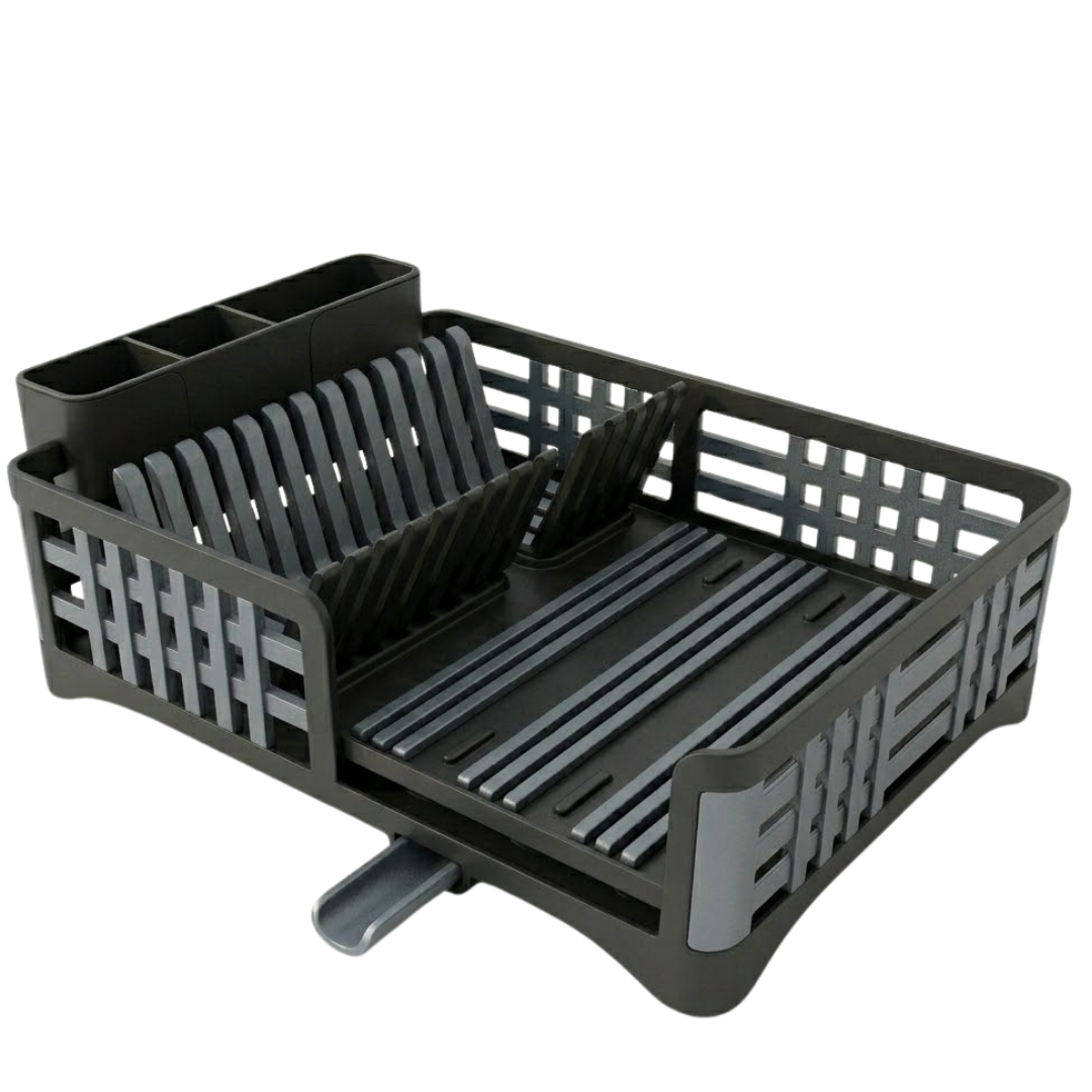 Countertop Dish Drying Rack with Drain Tray and Utensil Holder