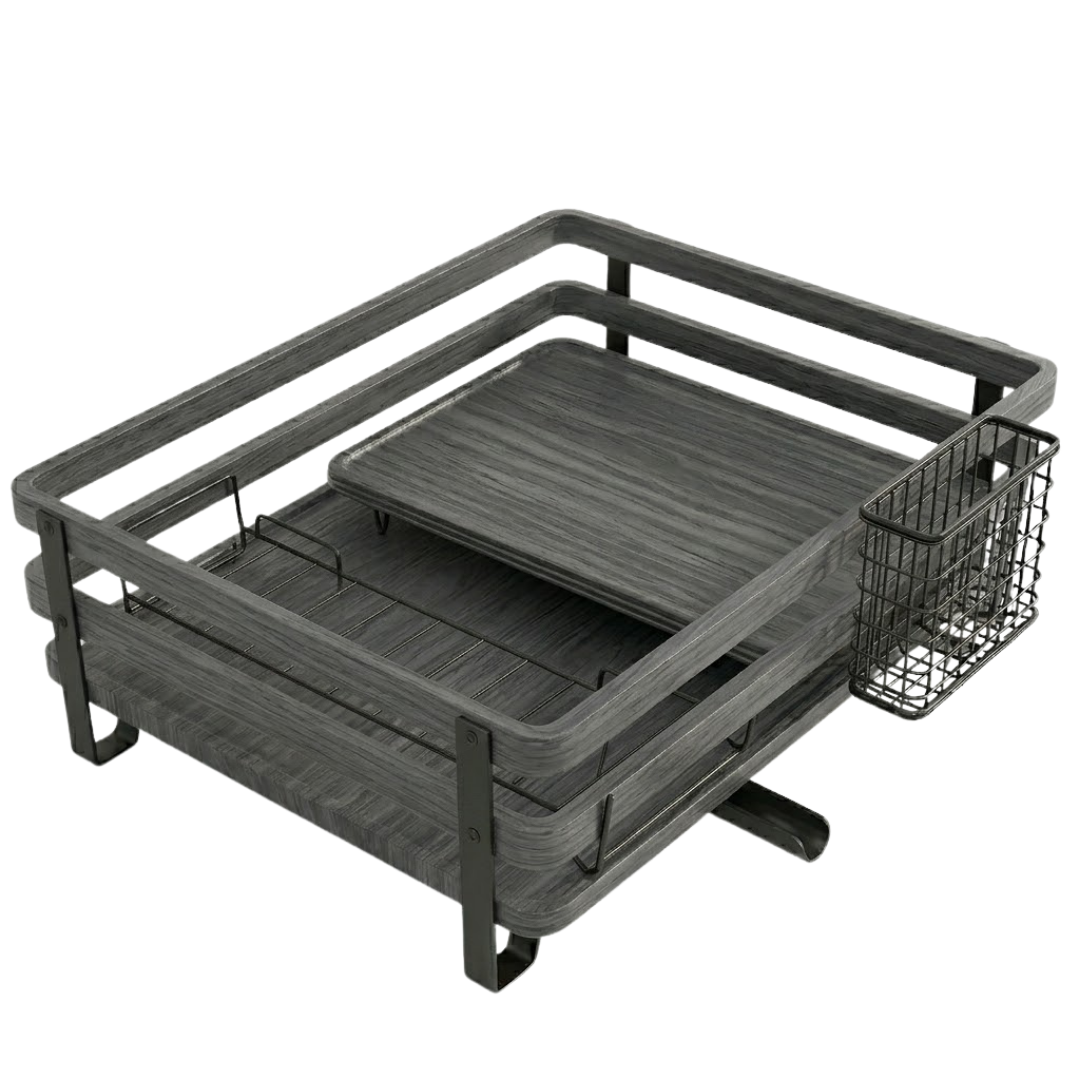 Countertop Dish Drying Rack with Utensils Holder and Drain Tray