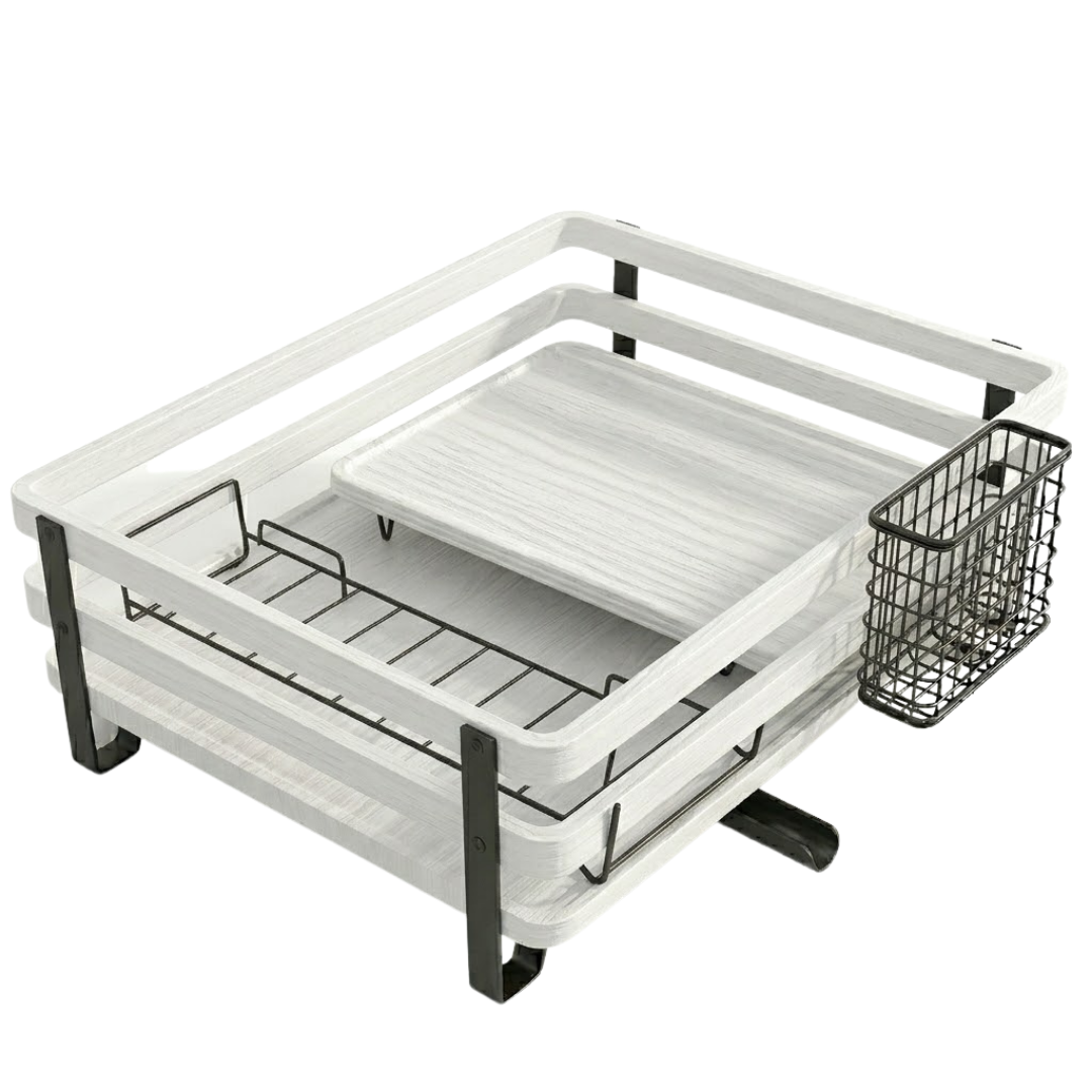 Countertop Dish Drying Rack with Utensils Holder and Drain Tray