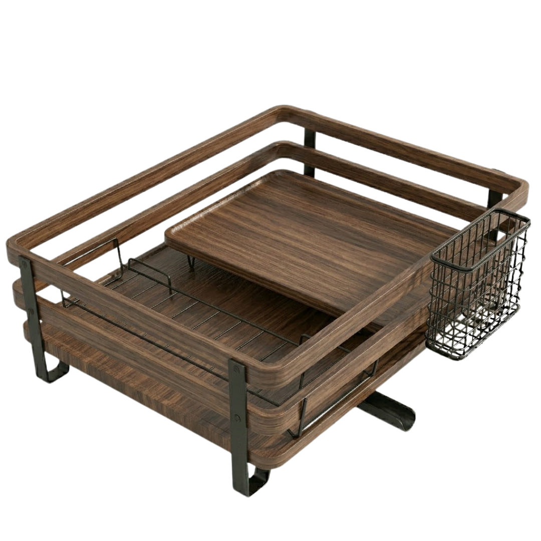 Countertop Dish Drying Rack with Utensils Holder and Drain Tray