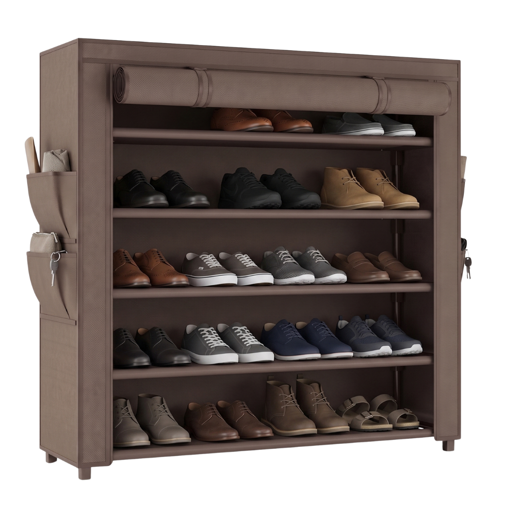 Covered 5 Tier Shoe Rack Storage Organizer for Closet Entryway