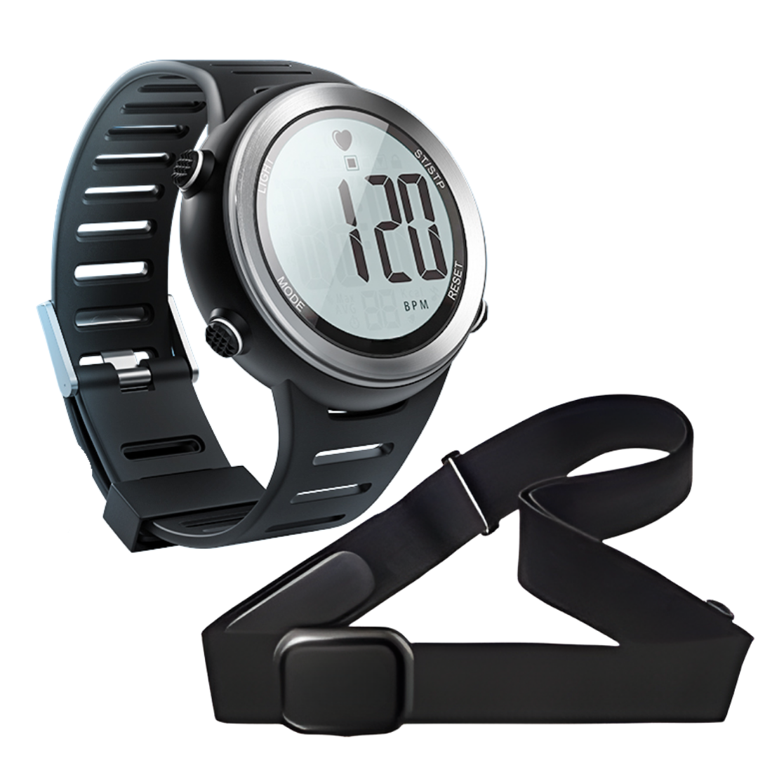Digital Pulse Monitor Watch with Chest Strap and 5ATM Rating