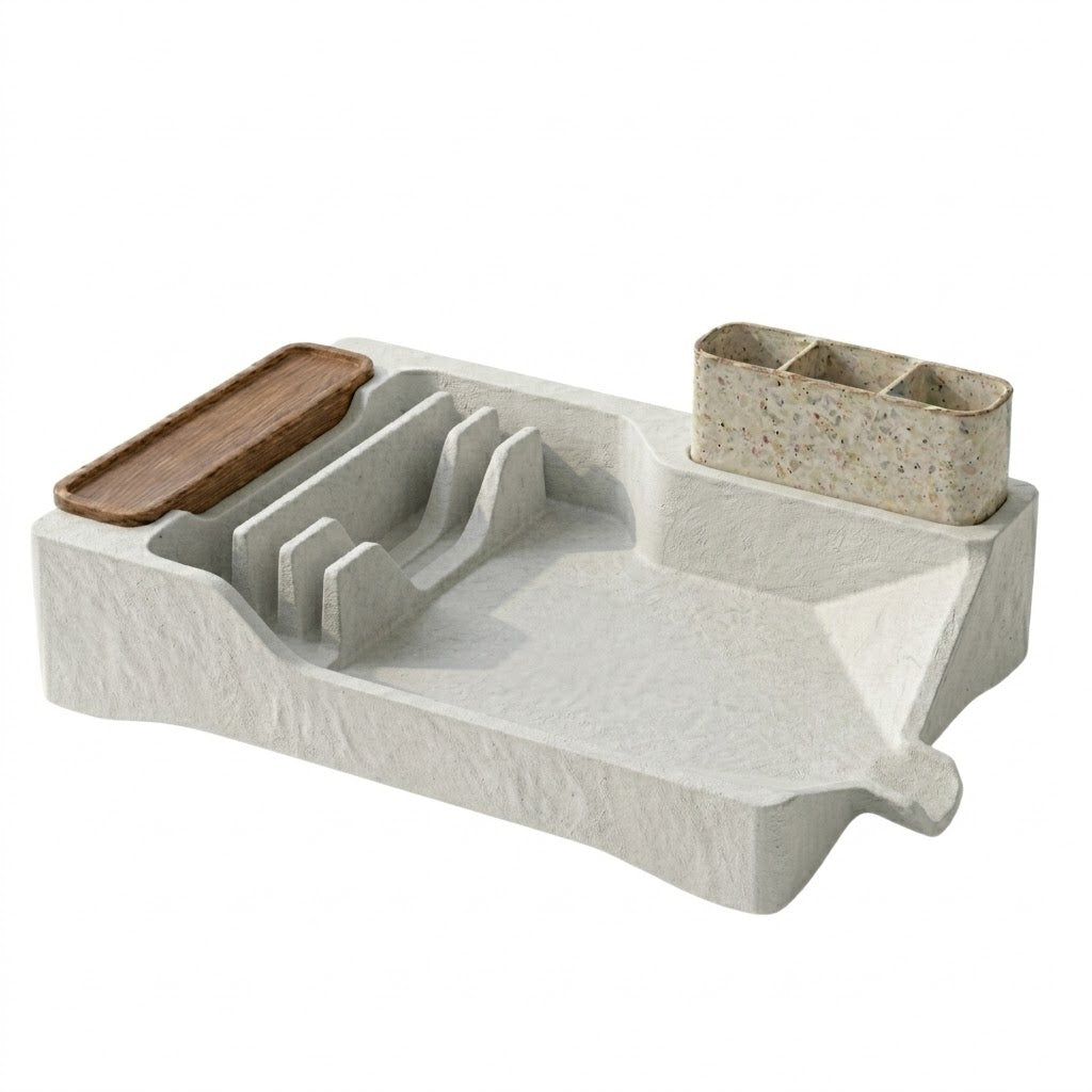 Dish Drying Rack with Drain Tray, Utensil Holder, and Cup Shelf