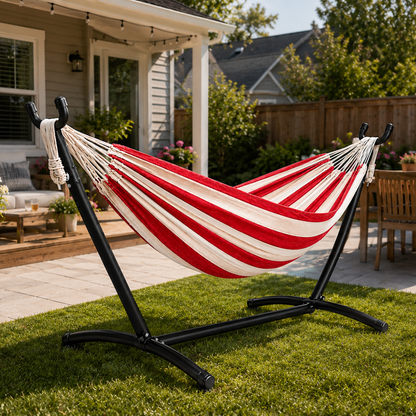 Double Hammock With Steel Stand 450 lb Capacity for Patio Yard Use