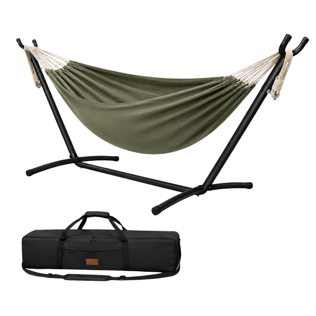 Double Hammock with Steel Stand 500 lb Capacity and Carry Bag
