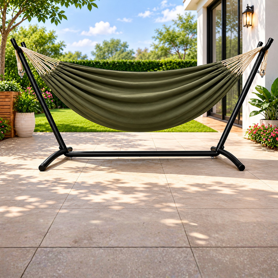 Double Hammock with Steel Stand 500 lb Capacity and Carry Bag