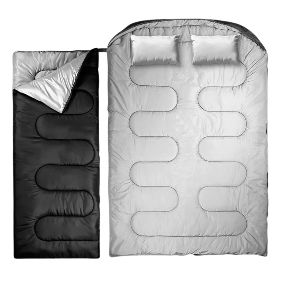 Double Sleeping Bag for Adults with Two Pillows and Compression Sack
