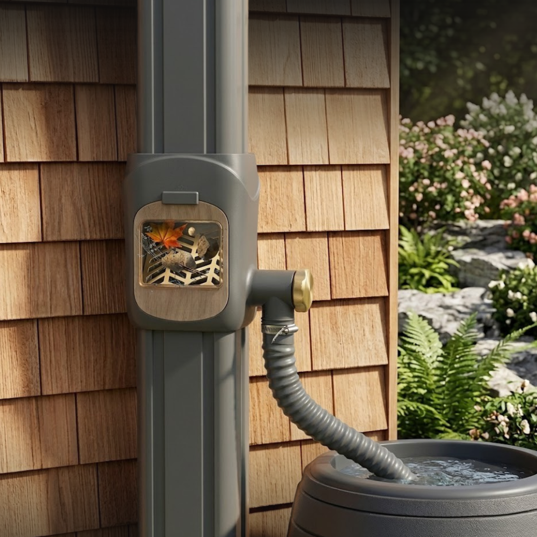 Downspout Rain Barrel Diverter with Filter and PVC Hose System