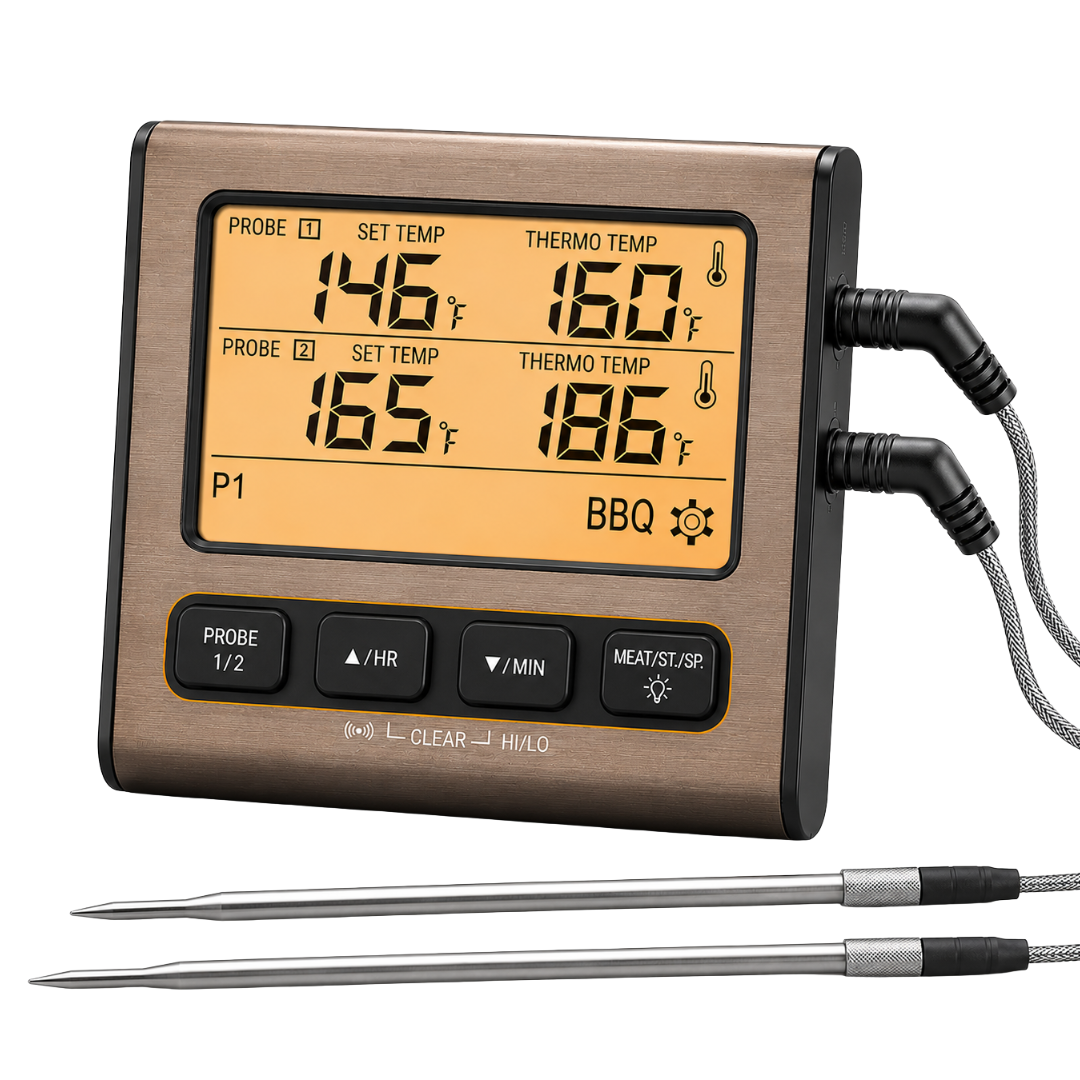 Dual Probe Digital BBQ Meat Thermometer with LCD Timer Display