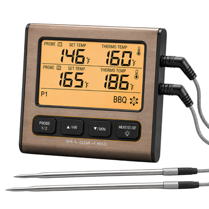 Dual Probe Digital BBQ Meat Thermometer with LCD Timer Display
