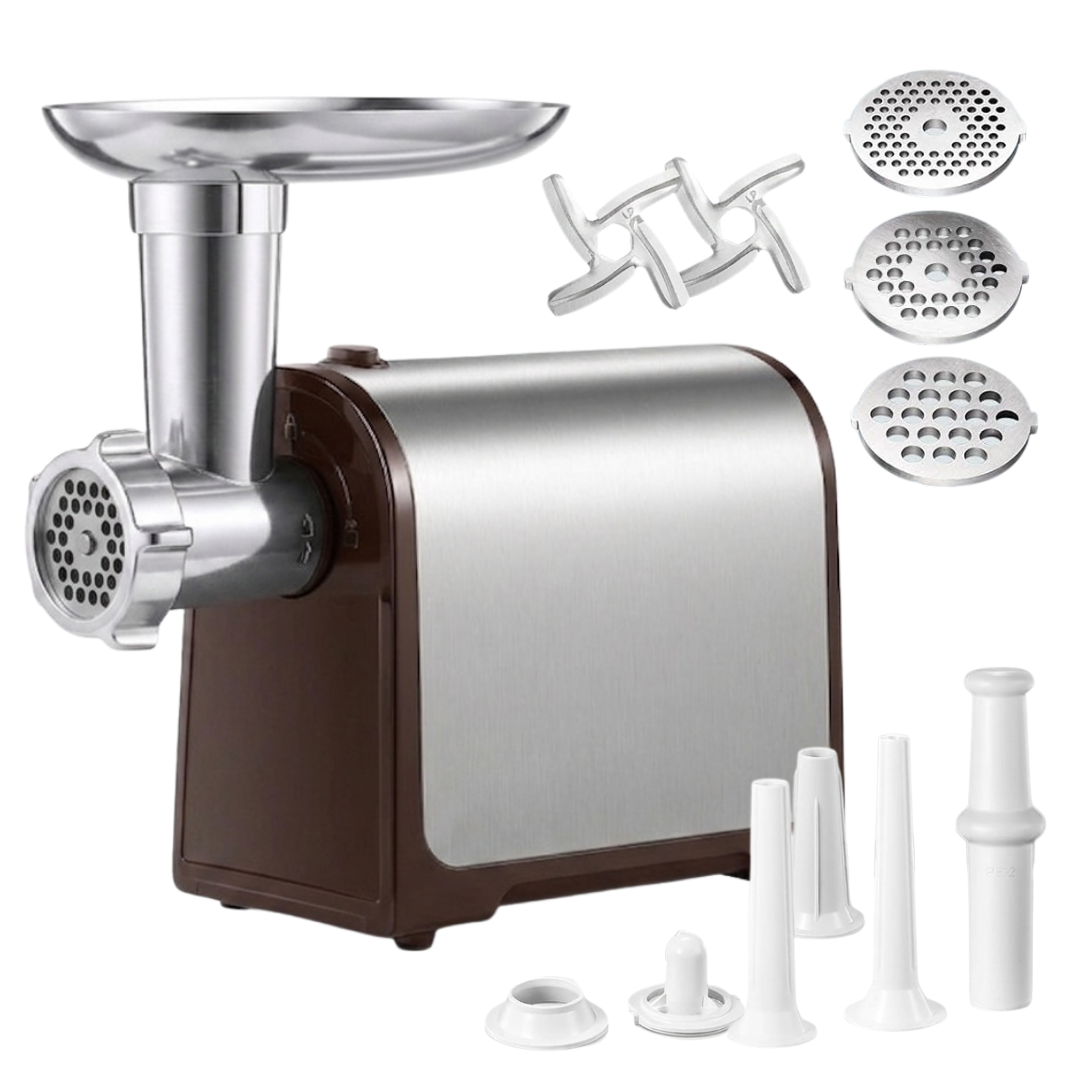 Electric Meat Grinder Kit with Plates, Blades, and Sausage Tubes