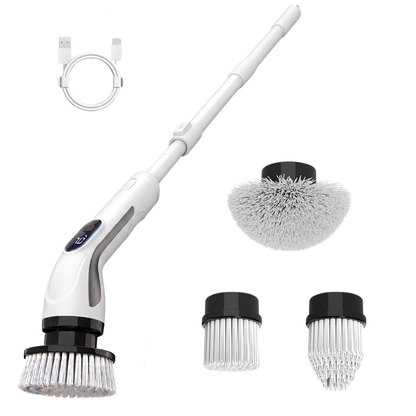 Electric Spin Scrubber with Extendable Handle and 4 Brush Heads