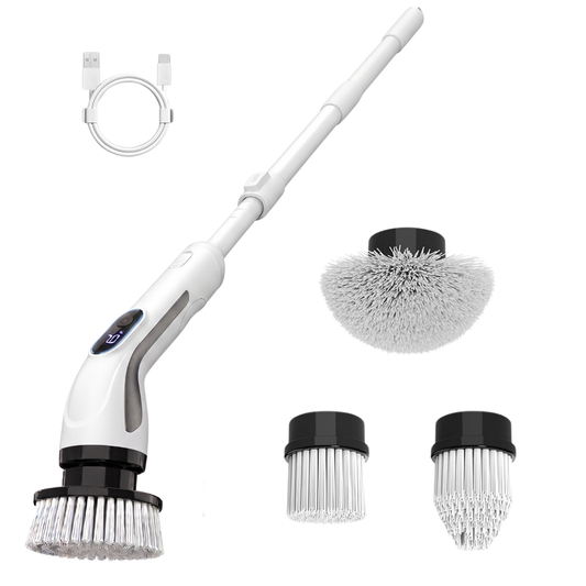 Electric Spin Scrubber with Extendable Handle and 4 Brush Heads
