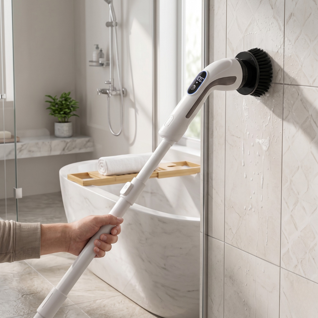 Electric Spin Scrubber with Extendable Handle and 4 Brush Heads