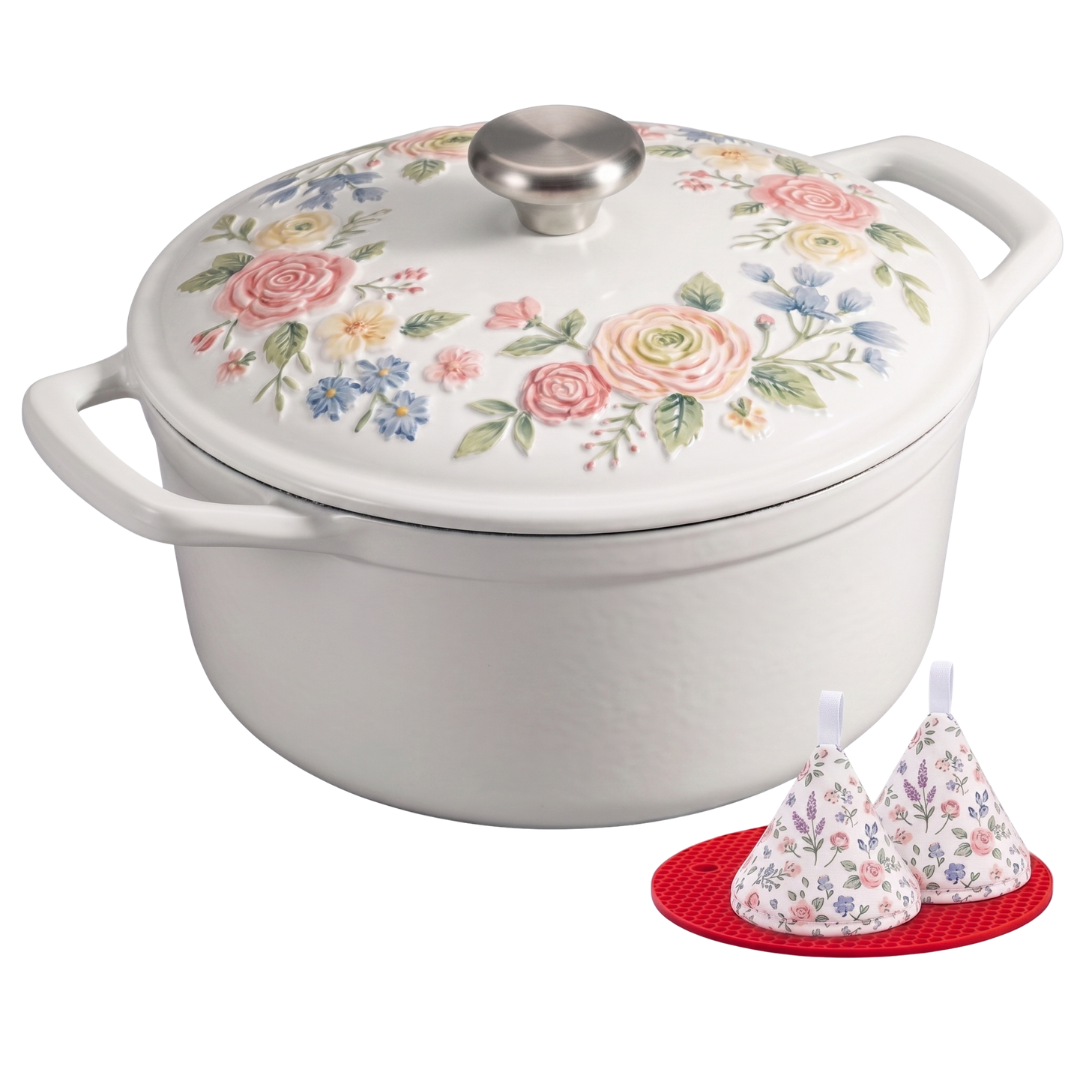 Enameled Cast Iron Dutch Oven for Baking Roasting & Family Meals