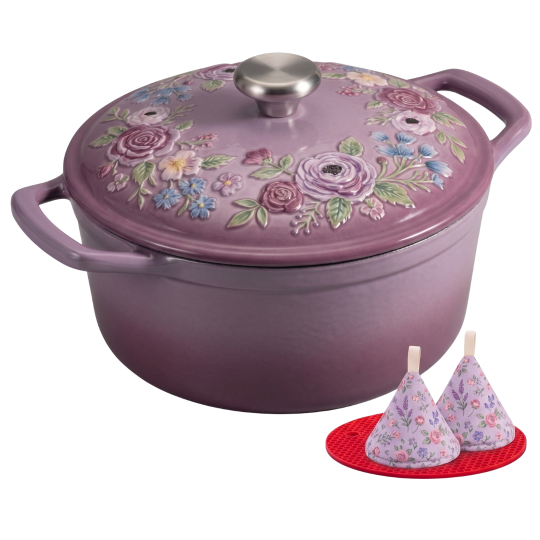 Enameled Cast Iron Dutch Oven for Baking Roasting & Family Meals