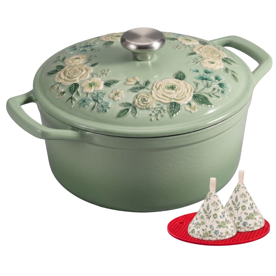 Enameled Cast Iron Dutch Oven for Baking Roasting & Family Meals