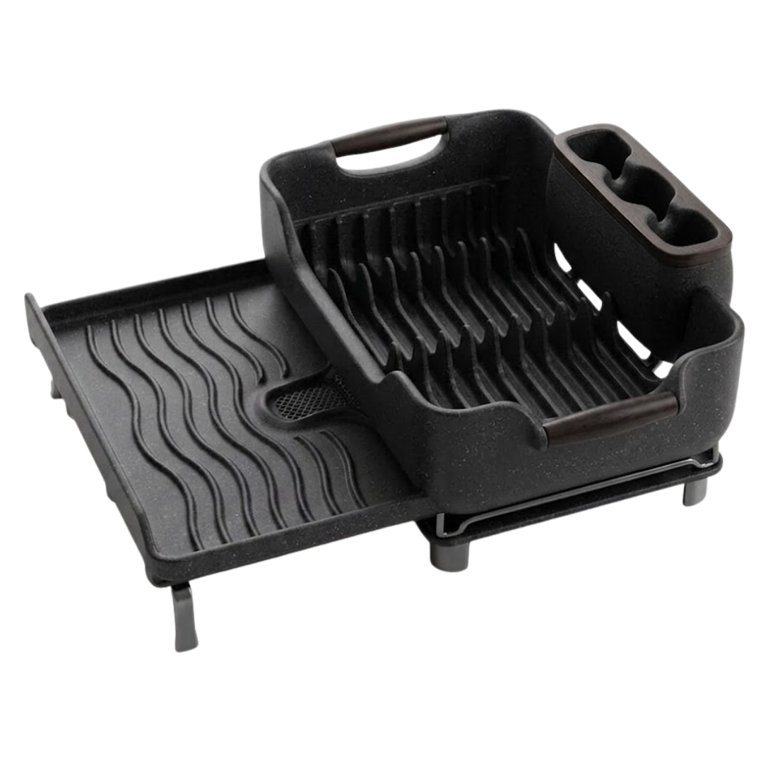 Expandable Over Sink Dish Rack with Drain Tray and Utensil Holder