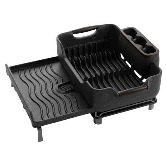 Expandable Over Sink Dish Rack with Drain Tray and Utensil Holder