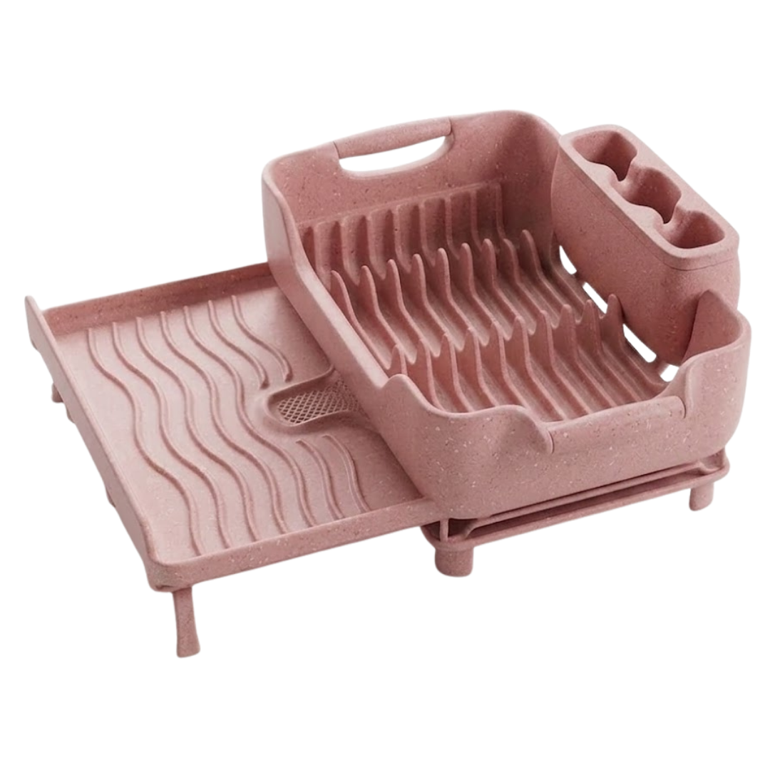 Expandable Over Sink Dish Rack with Drain Tray and Utensil Holder