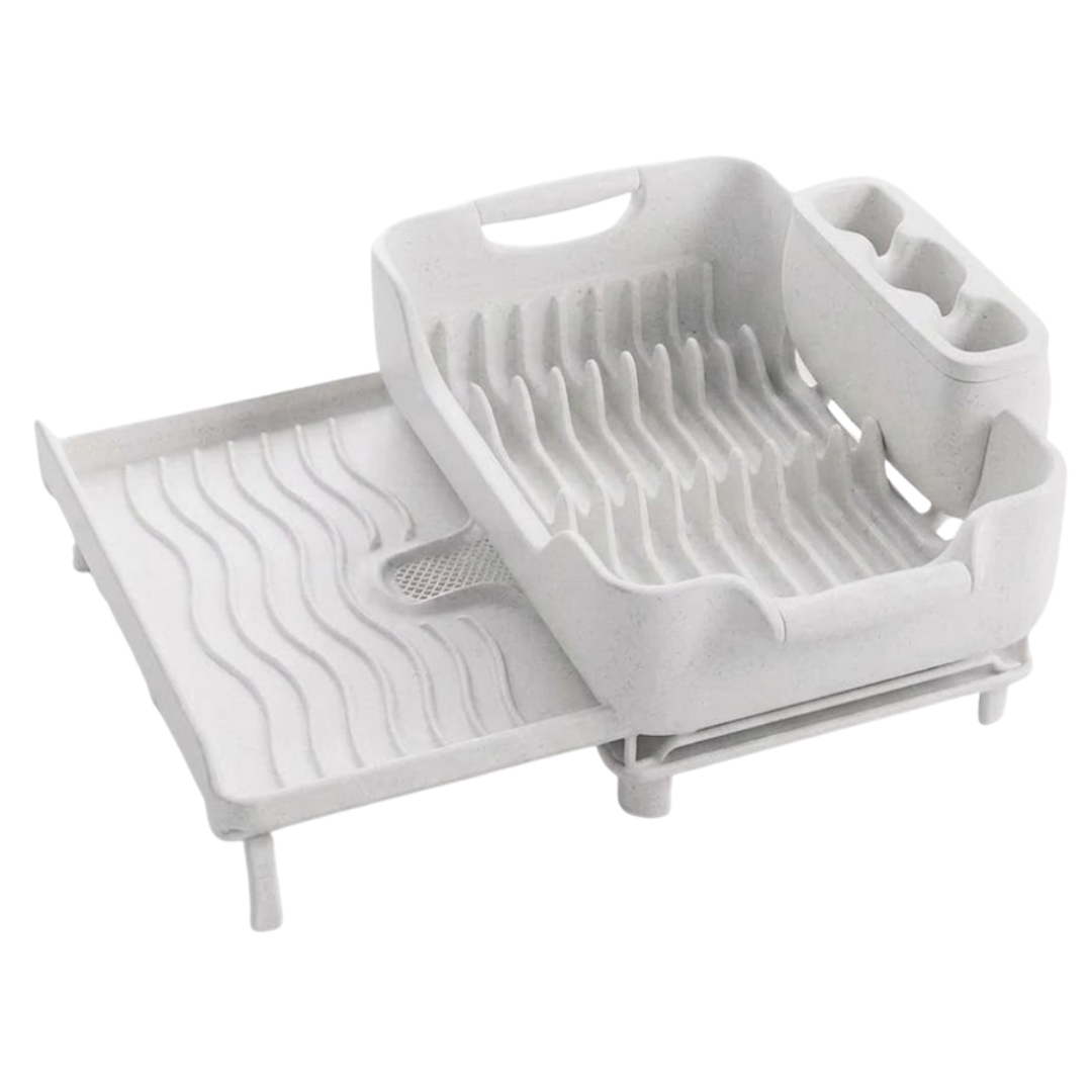 Expandable Over Sink Dish Rack with Drain Tray and Utensil Holder